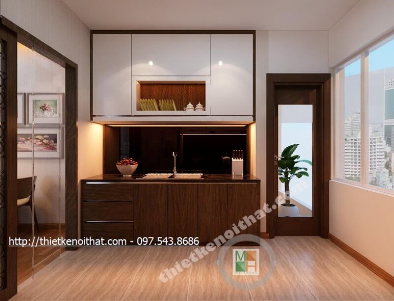 Thiết kế phòng bếp chung cư gọn gàng đơn giản mà vẫn đảm bảo được tính tiện nghi của nội thất Thiết kế nhà bếp đẹp