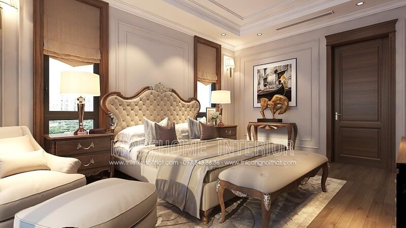 Giường ngủ biệt thự tân cổ điển Giường ngủ biệt thự tân cổ điển