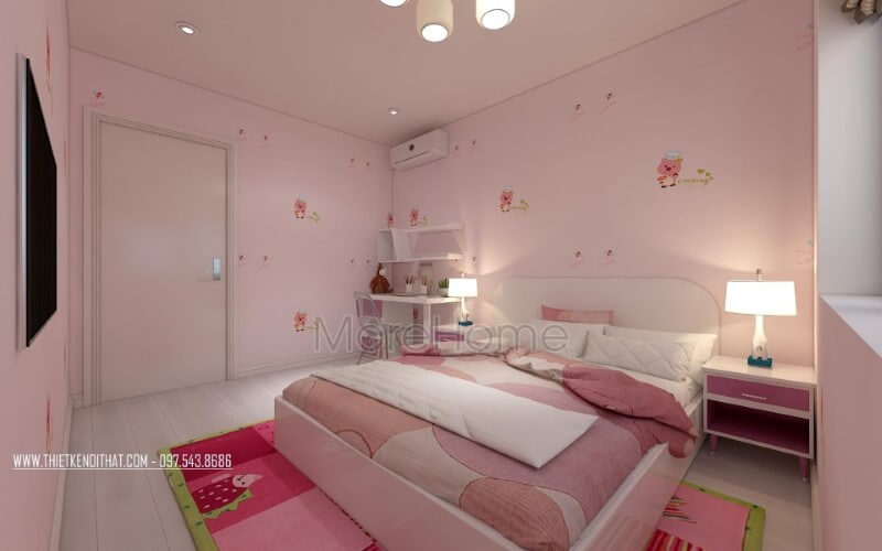 Trang trí nội thất phòng ngủ con gái đẹp, sinh động, đáng yêu với tone hồng nhẹ nhàng, cuốn hút. Thiết kế phòng ngủ nhà phố