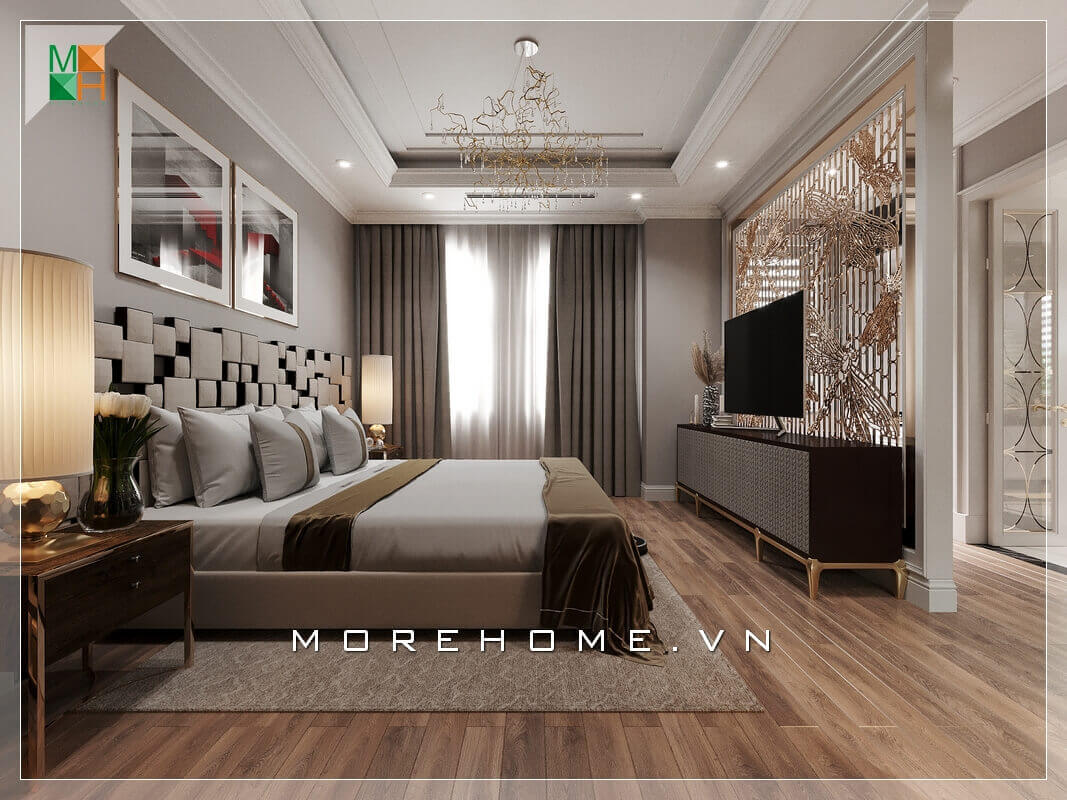 Chiêm ngưỡng mẫu giường ngủ khung gỗ bọc nệm đầu giường rất độc đáo và hiện đại. Thiết kế phòng ngủ nhà phố