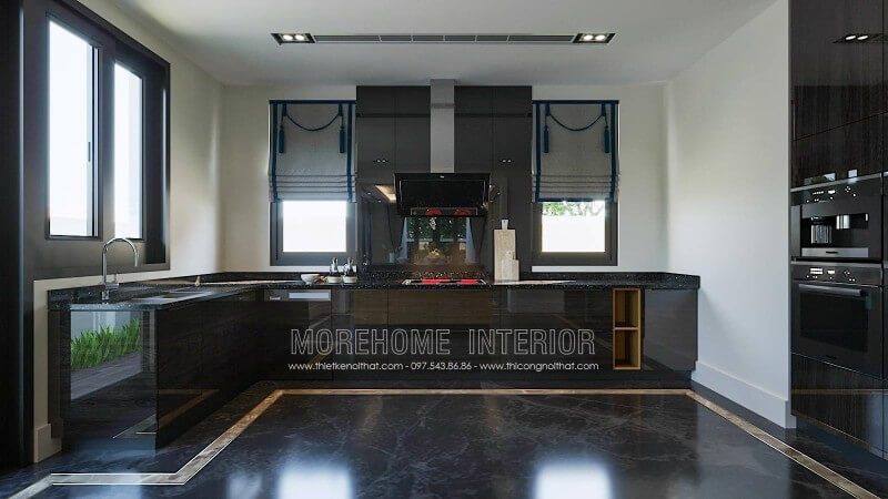 Mẫu tủ bếp hiện đại nhỏ đẹp cho không gian phòng bếp biệt thự