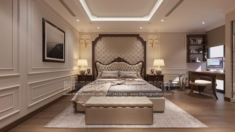 Giường ngủ gỗ óc chó kiểu dáng tân cổ điển cao cấp này được thiết kế thi công và sản xuất bởi Morehome